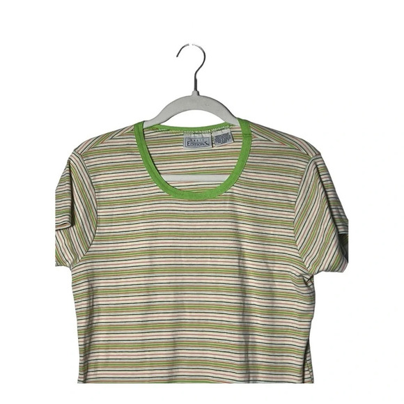 1942. VINTAGE BASIC EDITION SHORT SLEEVE T-SHIRT SIZE MEDIUM STRIPES GREEN/WHITE - Picture 2 of 7